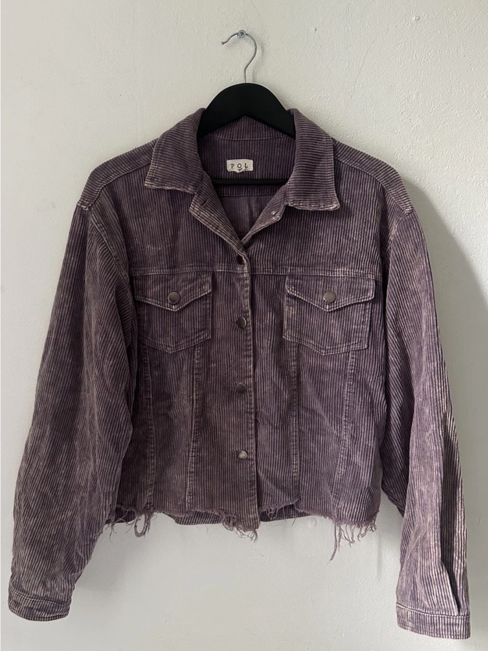 POL Women’s M Purple Corduroy Jacket Cropped Shacket Raw Hem Oversized